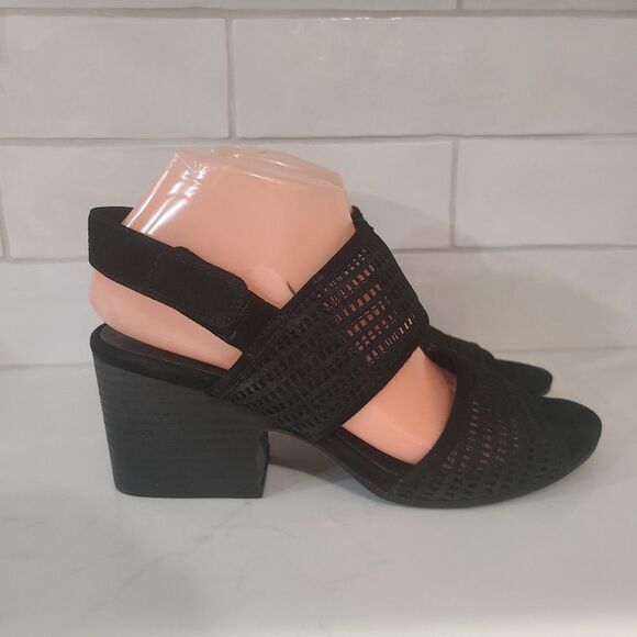 Eileen Fisher Finn Suede Mesh Black Open Toe Sandals Size 8.5 Comfort - Picture 7 of 10